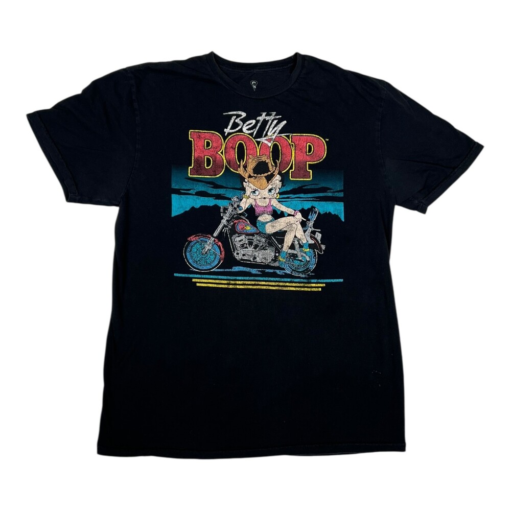 Betty Boop T-Shirt Size Large  Black Motorcycle Biker Flames Retro Vintage